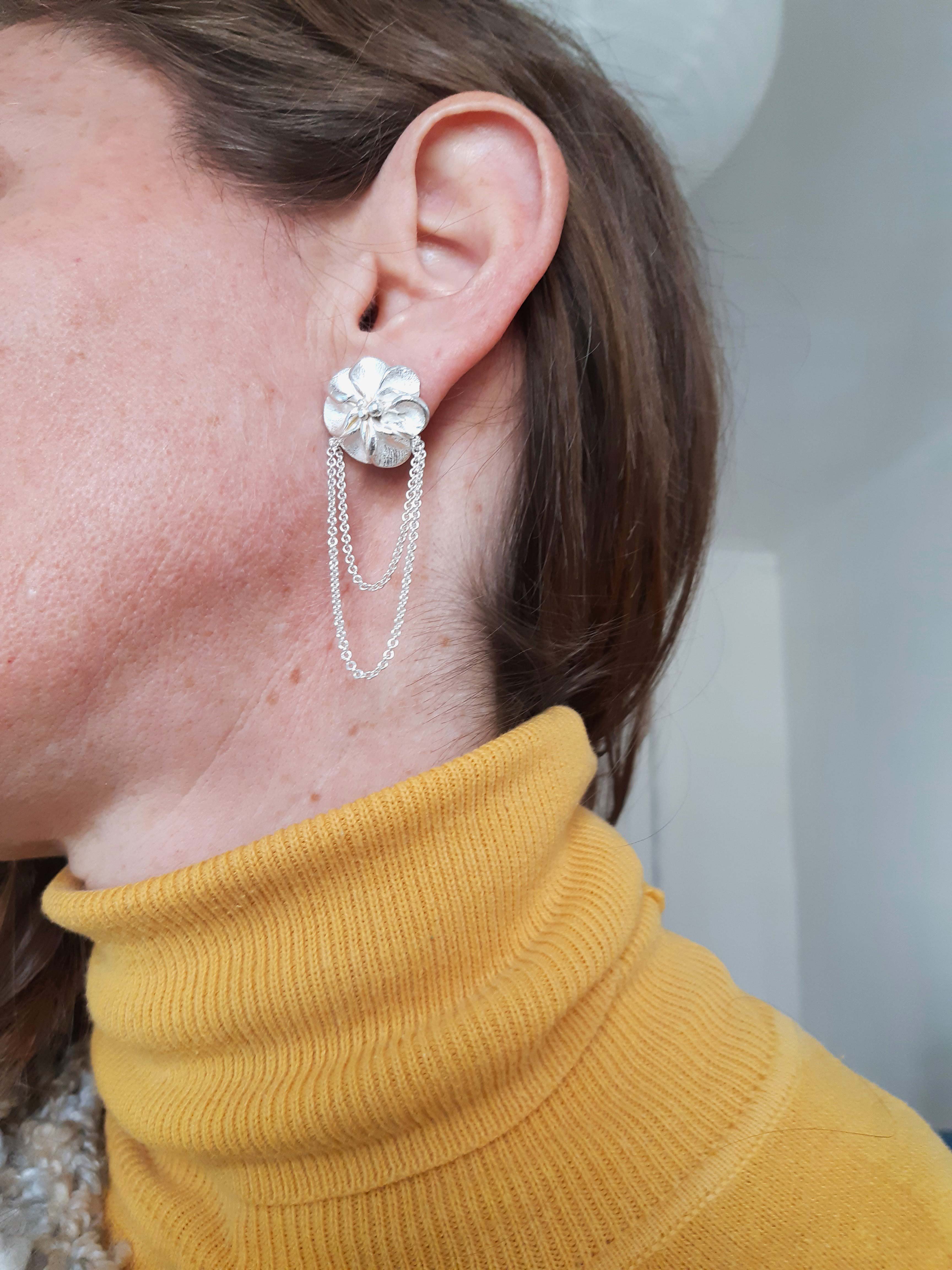 Aros Flor Cadena Plata