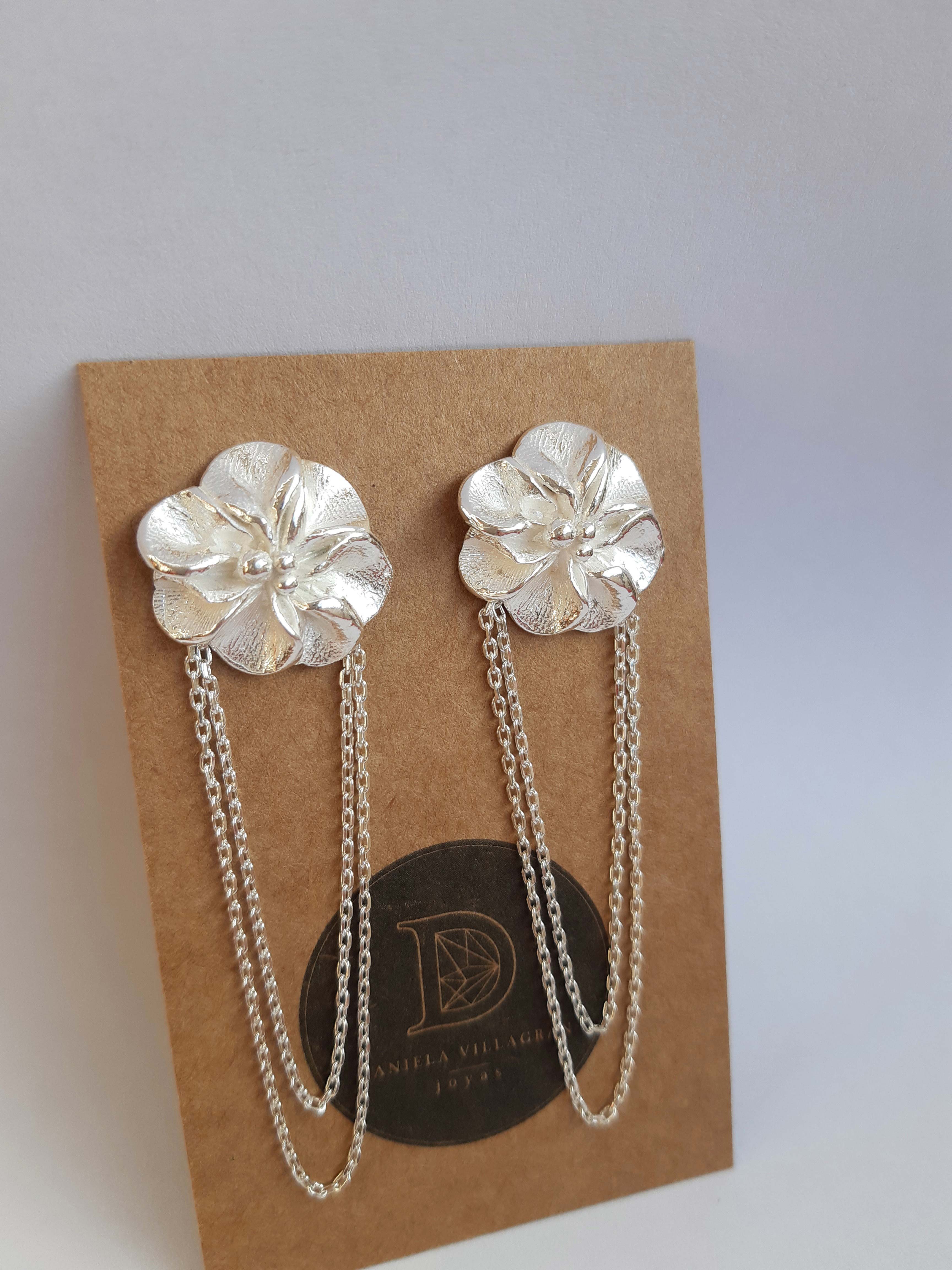 Aros Flor Cadena Plata